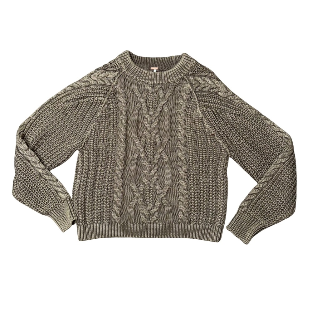 Free People Cable Knit Sweater Womens XS Olive Green Excellent Chunky Cotton - Picture 1 of 4